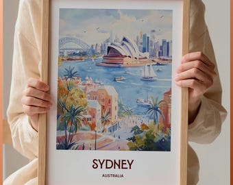 Sydney Travel Poster, Minimalist Wall Art, Pastel Cityscape Print, Vintage Style Decor, Various Sizes Available, C35-213