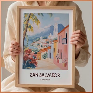 Impresión de viaje de San Salvador, póster minimalista de la ciudad, arte de El Salvador, decoración de pared en tonos pastel, regalo de boda, regalo de cumpleaños, C35-78