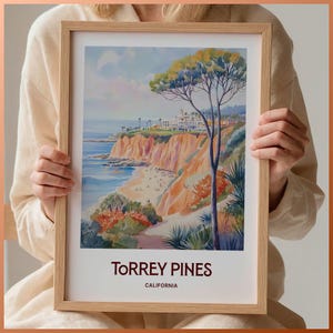 Torrey Pines San Diego Wall Art, California Travel Poster, Minimalist Pastel Print, Coastal Home Decor, Retro Cityscape Artwork, C35-379