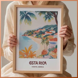 Impresión de viaje a Costa Rica, póster de San José, arte del volcán Arenal, decoración de pared minimalista, regalo con texto personalizado, obra de arte personalizada, C35-36