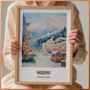 Niseko Japan Snowboarding Poster, Mount Yotei Print, Hokkaido Ski Resort Wall Art, Minimalist Travel Decor, Skiing Gift, C35-987