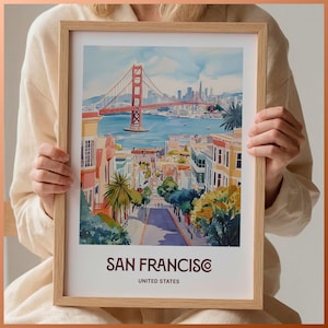 Impresión de San Francisco, arte del puente Golden Gate, póster de viaje minimalista, texto personalizado, regalo personalizado, decoración de paisaje urbano de EE. UU., C35-250
