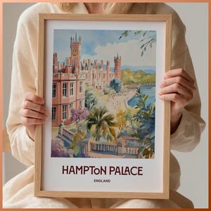 Hampton Palace Print: Minimalist Pastel England Travel Poster