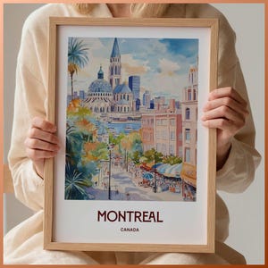 Impresión de viaje a Montreal, arte mural minimalista, decoración de paisaje urbano en tonos pastel, regalo artístico canadiense, póster de viaje retro, tapiz para el hogar, C35-945