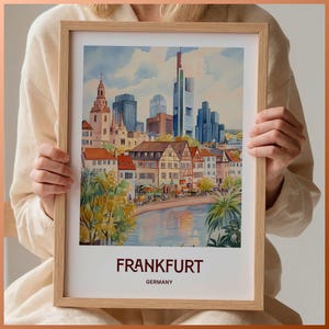 Frankfurt Travel Print: Germany Cityscape, Minimalist Pastel Art