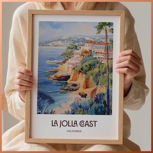 La Jolla California Print: Retro Pastel Cityscape, San Diego Art