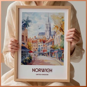 Norwich Travel Print, UK Cityscape Poster, Personalized Wedding Gift, Custom Text Art, Minimalist Home Decor, C35-334
