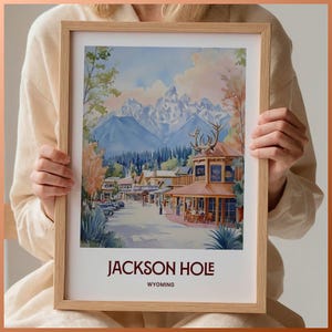 Jackson Hole Ski Resort Poster, Grand Teton National Park Wandkunst, Minimalistischer Ski fahren, Retro Reise Kunstwerk, Wyoming, C35-686