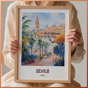 Seville Print, Vintage Reise Poster, Seville Wandkunst, Minimalistisches Stadtbild Dekor, Geschenkidee mit oder ohne Rahmen, C35-635