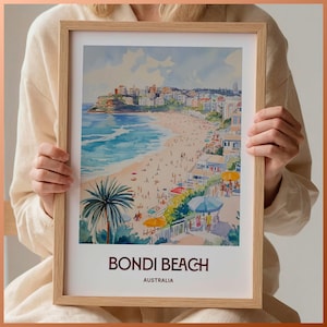 Bondi Beach Reise Poster, Minimalistische Wandkunst, Pastell Stadtansicht Dekor, Australien Geschenk, Retro Poster, Kunstliebhaber Wohnkultur, C35-626
