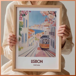 Impresión de Lisboa, Portugal, arte mural minimalista, póster de viaje, decoración de paisaje urbano en tonos pastel, arte para sala de estar, ilustración retro, C35-5