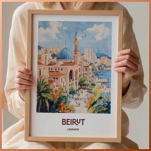 Beirut City Print, Lebanon Travel Artwork, Minimalist Beirut Poster, Pastel Travel Gift, Retro Cityscape Art, C35-668