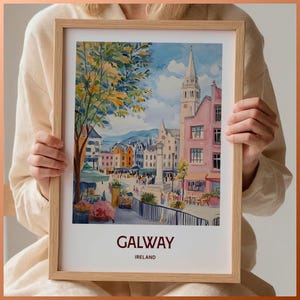 Galway Travel Print, Minimalist Cityscape Art, Ireland Poster, Wedding Gift, Birthday Present, Retro Home Decor, C35-321