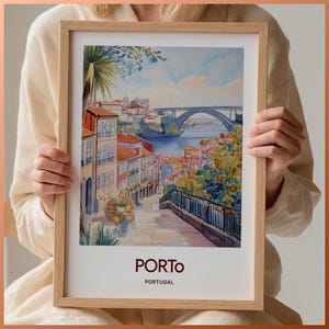 Impresión de viaje de Oporto, póster minimalista de Oporto, arte mural en tonos pastel, regalo con texto personalizado, regalo de cumpleaños o boda, C35-546