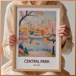 Central Park Winter Poster, Minimalistische Kunst in NYC, Pastell Stadt Dekor, Retro Reise Poster, Gelassene Städtische Wandkunst, C35-205