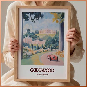 Goodwood Racecourse Print, UK Racing Artwork, Minimalist Travel Poster, Pastel Cityscape Art, Unique Gift for Birthdays or, C35-181