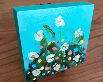 White flowers mini painting 4"x4"