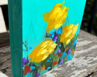 Yellow Roses mini painting 4"x4"