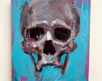 Calavera no. 03 Original skull painting 8"x10" on wood panel