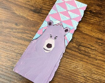 Purple Bear Bookmark | Original hand painted