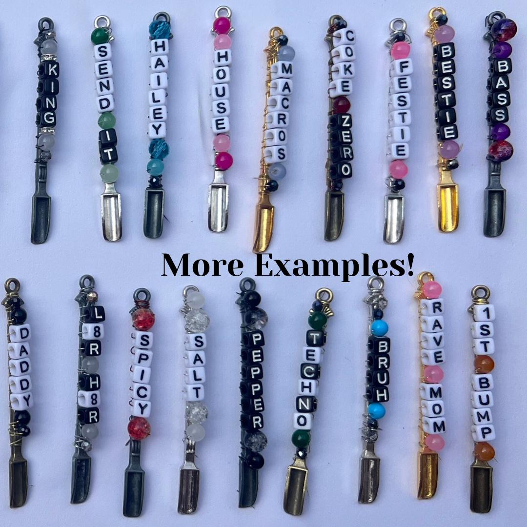 Custom Initials Mini Spoons, Glitter, Powder-Tiny Shovel Necklace Charm or Keychain Accessories for Festivals Rave Trinket Christmas Gifts