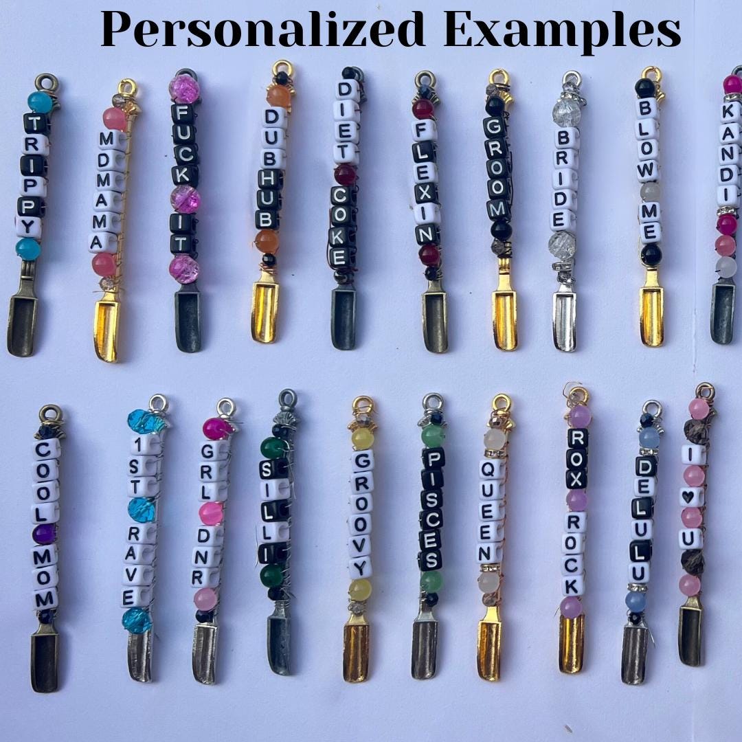 Custom Initials Mini Spoons, Glitter, Powder-Tiny Shovel Necklace Charm or Keychain Accessories for Festivals Rave Trinket Christmas Gifts
