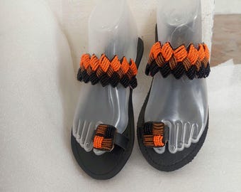 Sandálias de verão femininas para pés pequenos/Sandálias de verão Masai com miçangas/Chinelo de verão tamanho 36