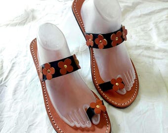 Brown Leather beaded Masai Strap summer sandals,, size 42