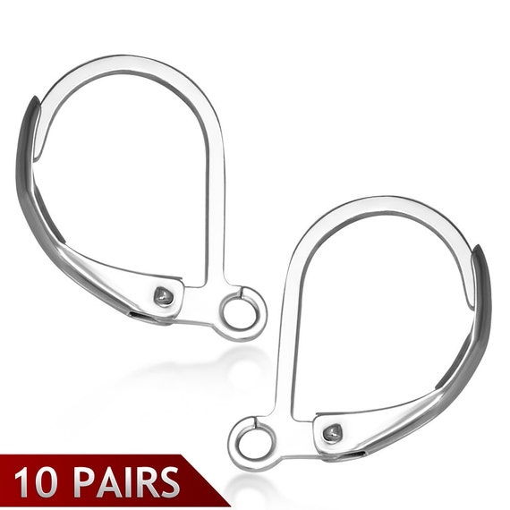 Lever Back Earring Wires Surgical Steel 10 Pairs Ear Wires 316L Euro Wire 12mm x 10mm Lead Free - 10 Pairs (20 Total)