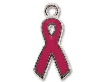 Breast Cancer Awareness 20 Charms Silver Plated Enamel Cancer Awareness Charms Hot Pink 8mm x 18mm x 2mm and 2mm Hole - Lead Free