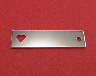 10 Square with Heart Blanks 1/2 x 2" 14 Gauge Polished with 3mm Hole 3003 Aluminum 13mm x 51mm Heart is Horizontal Sideways- Lead Free