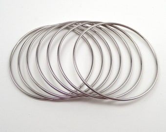 7 Piece Bangle Set Stainless Steel Round 65mm inner diameter, 2mm thick Stackable Surgical Steel 304 Lead Free stainless steel