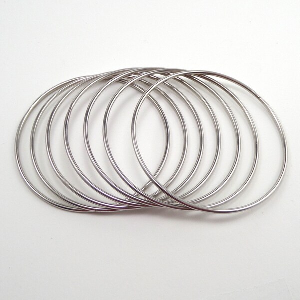 7 Piece Bangle Set Stainless Steel Round 65mm or 8" inner diameter, 2mm thick Stackable 304 Lead Free Stainless Steel