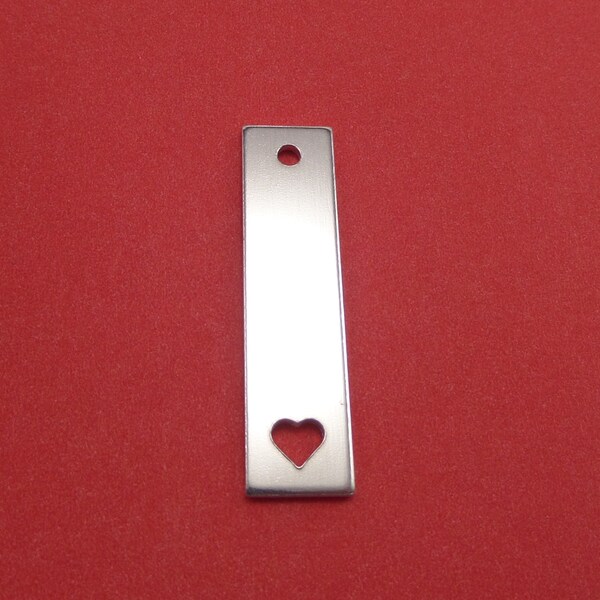 10 Square with Heart Blanks 1/2 x 2" 14 Gauge Polished with 3mm Hole 3003 Aluminum 13mm x 51mm Heart is VERTICAL - Lead Free
