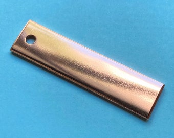 10 Copper Rectangle Keychain Blanks 1/2" x 2" Extra Thick 14G NOT Polished with 3mm Hole at the Top great for enameling