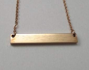 1 Set Rose Gold Plated Bar Necklace Surgical Steel Blank 32mm x 5mm Polished 12 Gauge Thick 18" Chain - Use 2.5mm Stamps