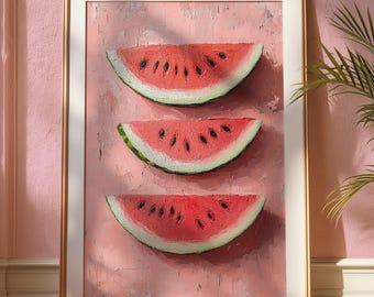 パステルカラーのスイカの絵画：夏のフルーツウォールアート（デジタル
