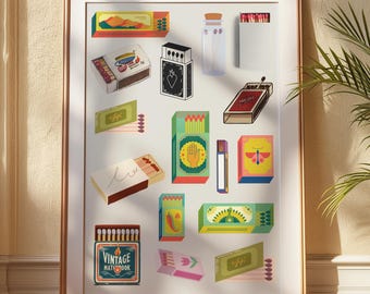 Vintage Matchbox Art Prints: Retro Illustration Set (Digital Download