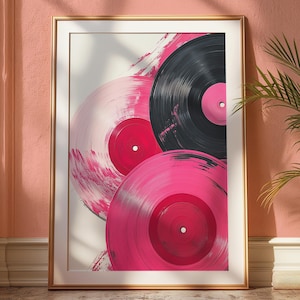 Pink, Orange, Red Vinyl Record Wall Art | Retro Decor | Vinyl record print. Printable Digital Download | Y2K Girly Print | Trendy Pastel Art