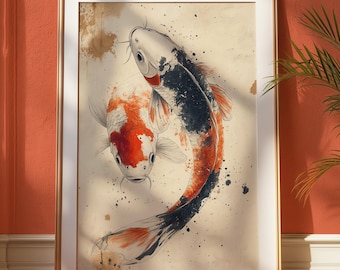 Red Koi Fish Japanese Art Print: Vintage Wall Art (Digital Download