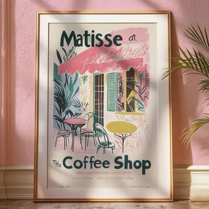 マティス風コーヒーショップポスター | ヴィンテージアートプリント | フレンチビストロの装飾 | レトロなカフェの壁アート | パリ風のイラスト