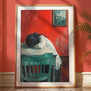 Portrait de femme fatiguée | Art mural vintage | Décoration antique de mauvaise humeur | Tons étouffés | Téléchargement numérique | Art imprimable rétro