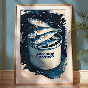 Vintage Sardine Can Art Print: Retro Nautical Kitchen Decor (Digital Download