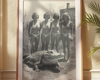 Vintage Alligator Bikini Poster, Retro Summer Fashion Print (Digital Download)