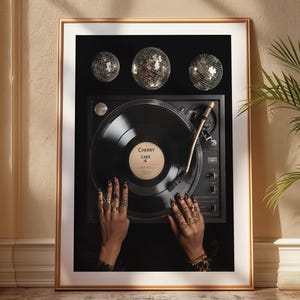 Retro discobal vinylplaat kunstprint | Funky draaitafeldecoratie (digitale download)