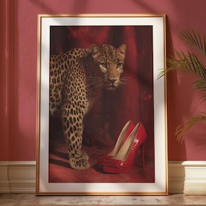 Red Heels and Leopard Print: Glam Fashion Wall Art (Digital Download