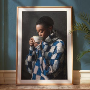 Cozy Woman Art Print | Black Girl Illustration | Tea Time Wall Art