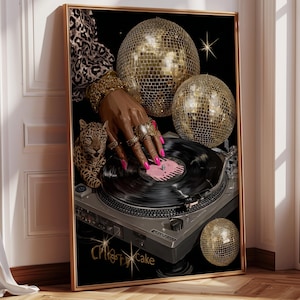 Retro Vinyl Record Art - Disco Aesthetic Wall Print - Vintage Music Poster - Glam 70s Decor - Funky Turntable Artwork - Music Lover Gift