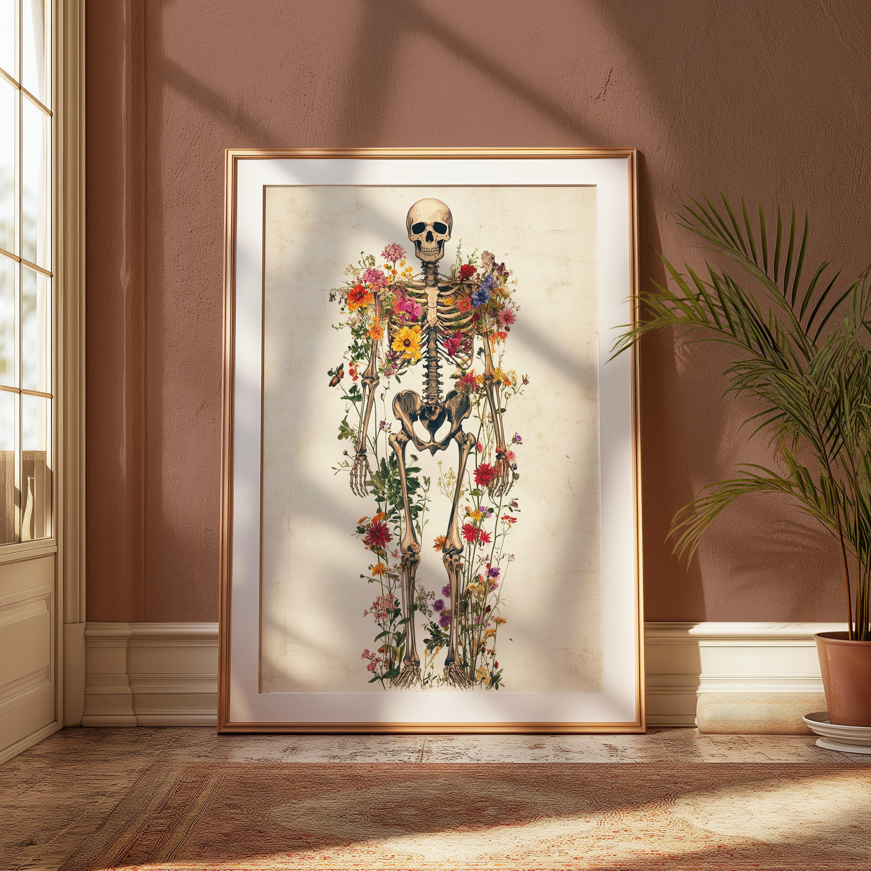Antique Floral Human Anatomy Print - Flowers through Skeleton, Floral Skeleton, Medical Art, Botanical Anatomy, Human Body, Alternative Art