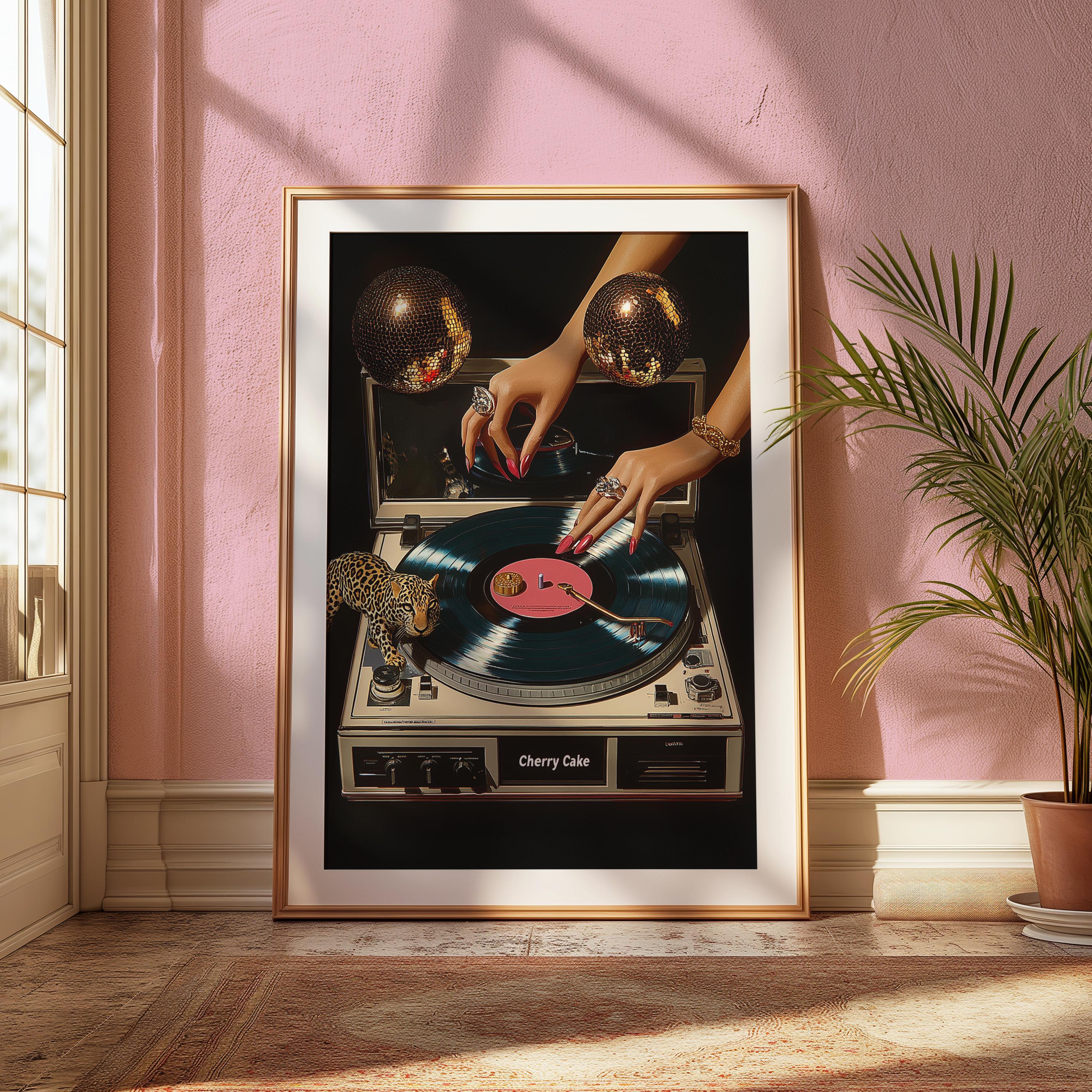 Retro Vinyl Record Art - Disco Aesthetic Wall Print - Vintage Music Poster - Glam 70s Decor - Funky Turntable Artwork - Music Lover Gift